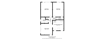 A floor plan of a house with two bedrooms, a living room, a kitchen/dining room, a bathroom, and a closet.