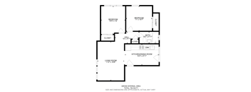 A floor plan of a house with a living room, two bedrooms, a bath, a hall closet, and a kitchen/dining room.