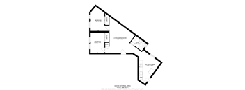 A black and white floor plan of a house with a living room, two bedrooms, a bathroom, and a kitchen.