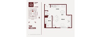 A floor plan of a studio apartment with a studio, laundry, and bath.