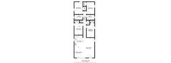 A floor plan of a house with a living room, dining room, kitchen, and two bedrooms.