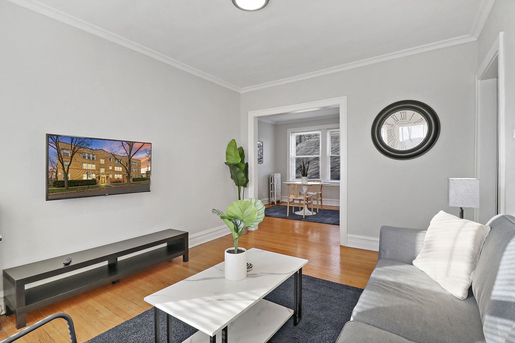a living room with a couch and a coffee table