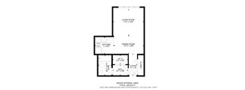 A floor plan of a house with a living room, kitchen, dining room, and closet.