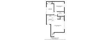 A floor plan of a house with a living room, dining room, kitchen, two bedrooms, and a bathroom.