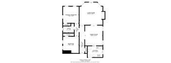 A black and white floor plan of a house with a living room, dining room, kitchen, and three bedrooms.