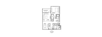 A floor plan of a one bedroom apartment with dimensions.