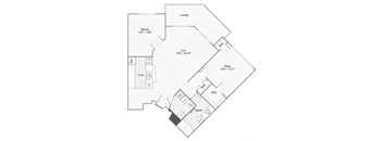 A floor plan of a house with a lounge, bedrooms, and a kitchen.