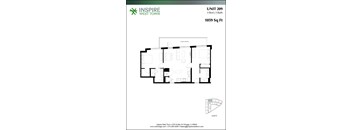 A floor plan for a 2 bedroom, 2 bathroom unit at Inspire West Town.