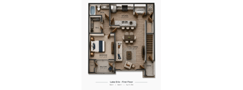 A floor plan of a one bedroom apartment with a balcony.