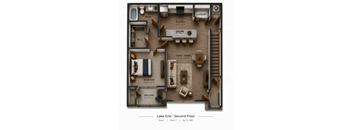 A second floor floor plan of a Lake Erie apartment.