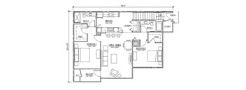 A floor plan of a two bedroom apartment with a balcony.