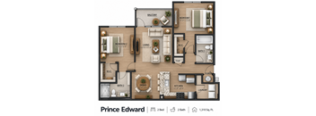 A floor plan of a 1,310 square foot home with two bedrooms and two bathrooms.