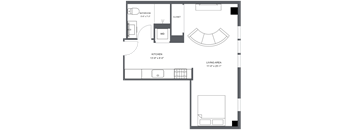 a floor plan of a small house with a kitchen and a living room