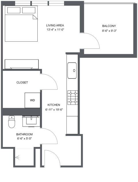 a floor plan of a bedroom apartment