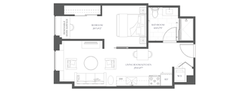 a floor plan of a house with a bedroom and a living room