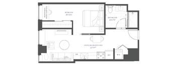 a floor plan of a house with a bedroom and a living room