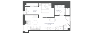 a floor plan of a house with a bedroom and a living room