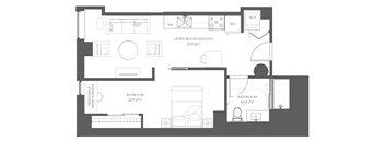 a floor plan of a living room and bedroom