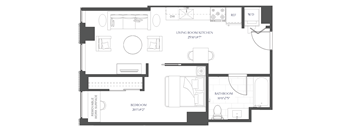 a floor plan of a house with a bedroom and a living room