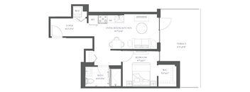 a floor plan of a house with a bedroom and a living room