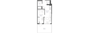 a floor plan of a small house with a bedroom and a living room