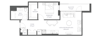 a floor plan of a house with a bedroom and a living room