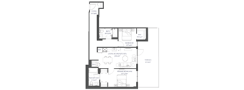 a floor plan of a house with a bedroom and a living room