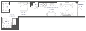 a floor plan of a house with a bedroom and a living room
