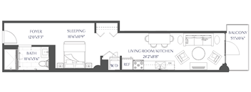 a floor plan of a living room with a dining room and a kitchen
