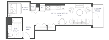 a floor plan of a house with a bedroom and a living room
