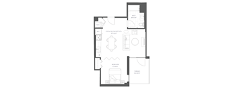 a floor plan of a house with a bedroom and a living room