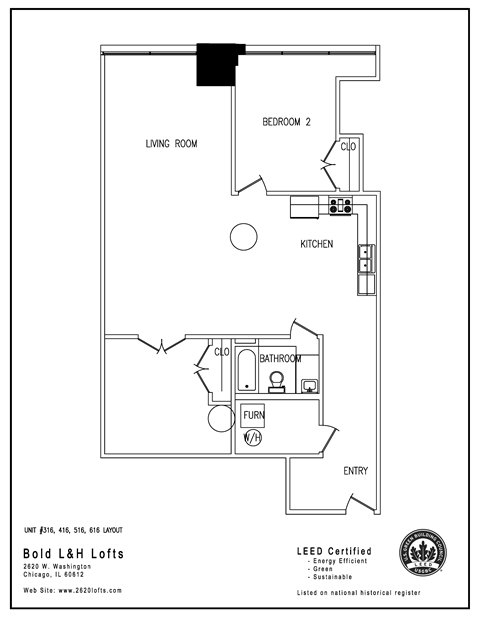 the floor plan for a 1 bedroom unit with a loft