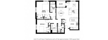 the floor plan of the unit will have 2 bedrooms and will have a
