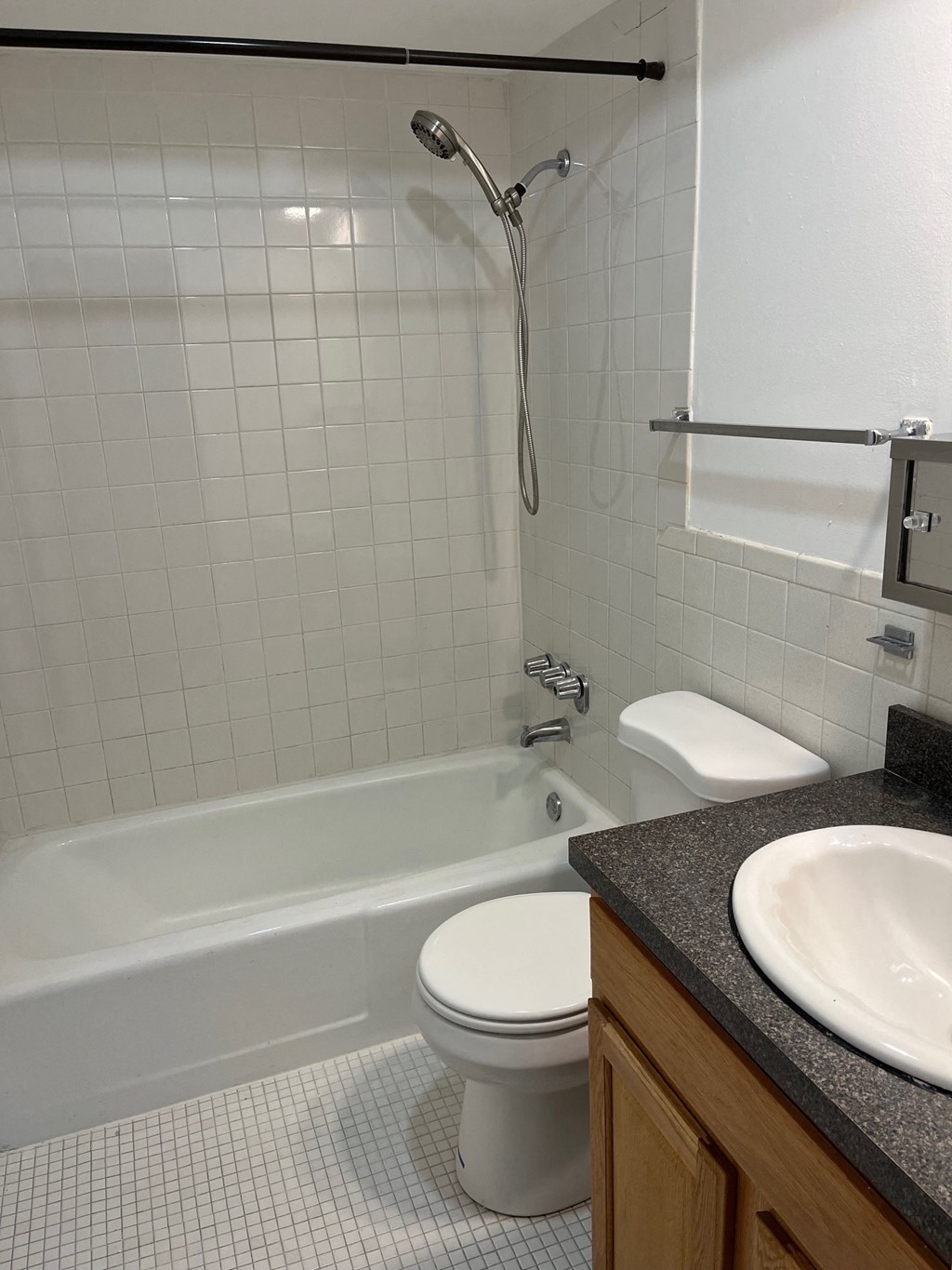 a bathroom with a toilet and a tub and a sink