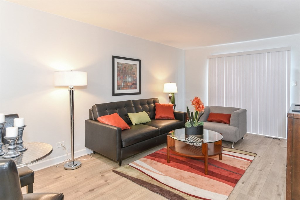 a living room with a couch and a coffee table