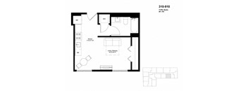 a floor plan of a house with a bedroom and a living room