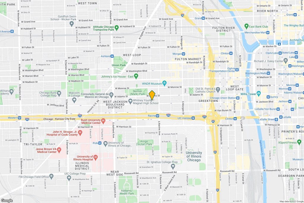 a map of a neighborhood with a yellow marker on it