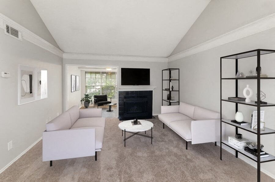 Model living room at Cobblestone, Arlington