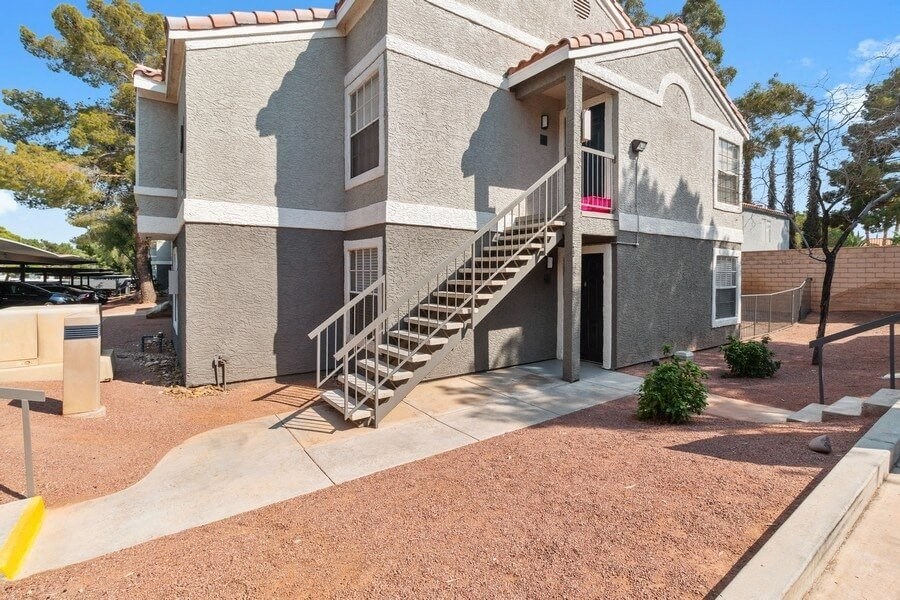 Apartment building exterior and landscape