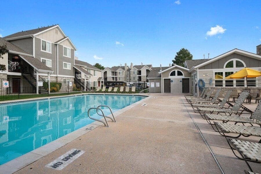 Poolside lounge chairs and cabanas