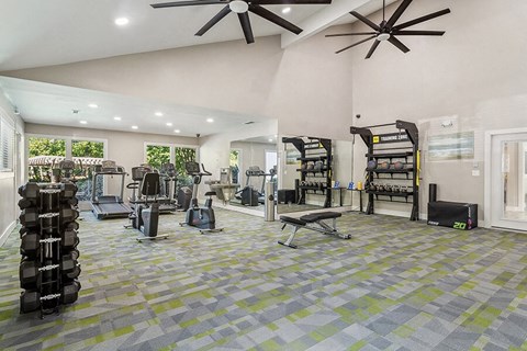 Community Fitness Center with Equipment at Lakeside Retreat Apartments located in Peachtree Corners, GA.