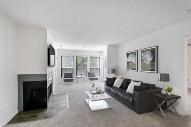 Model living room with patio door