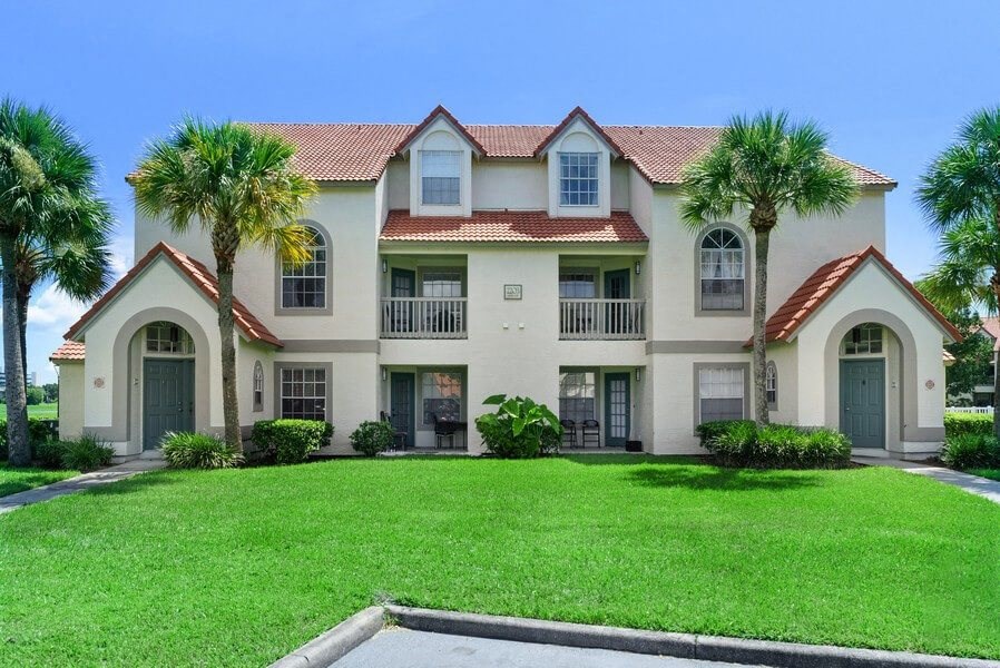 Apartment exterior front building and landscape