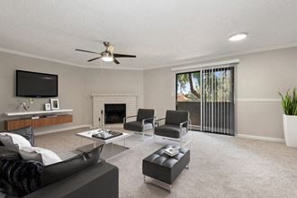 Model Living room showcasing fireplace
