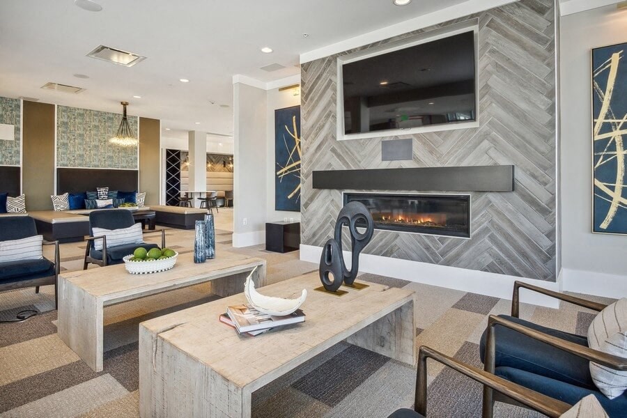 Community lounge with fireplace