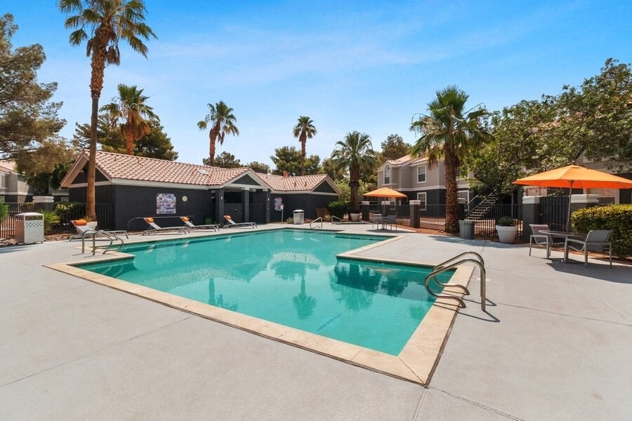 Poolside cabanas and chairs