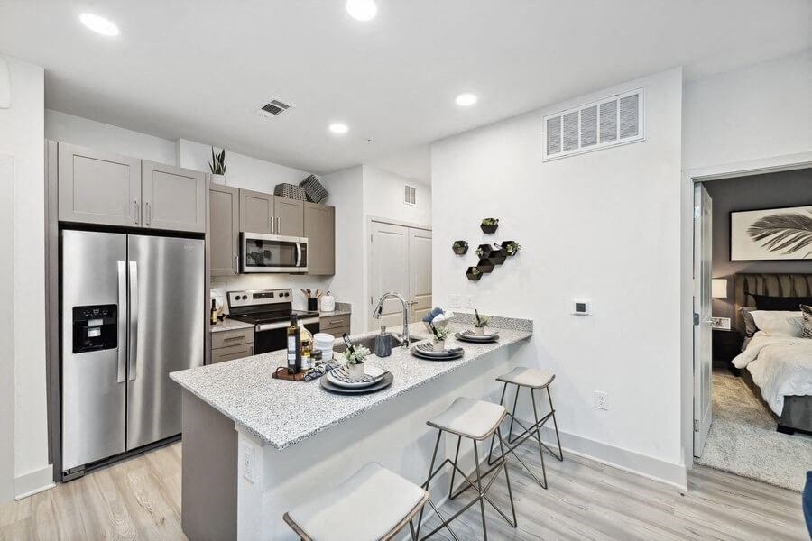 Model kitchen with bar seating