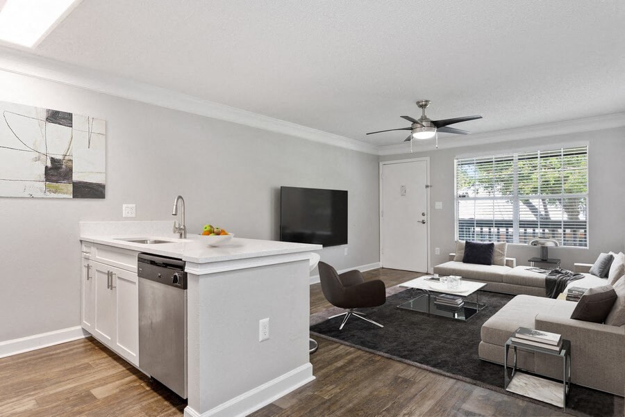 Model kitchen and living room