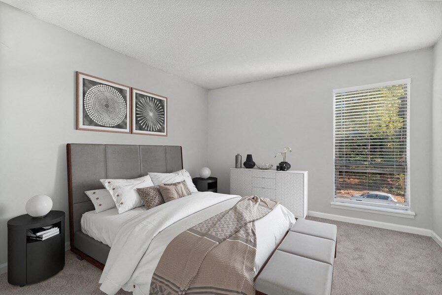 Model bedroom with large window