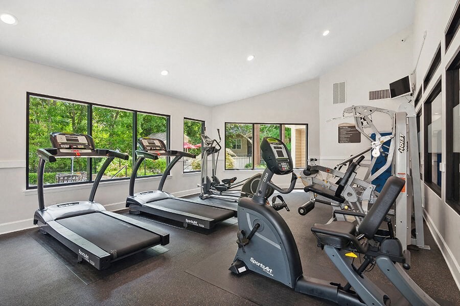 Community Fitness Center with Equipment at Park at Caterina Apartments located in Charlotte, NC.